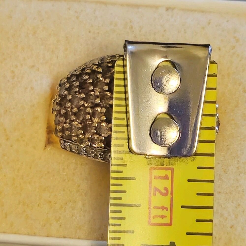 14K Yellow Gold Champagne Diamond Cocktail Ring Pave Set Dome Statement Jewelry - Picture 4 of 9